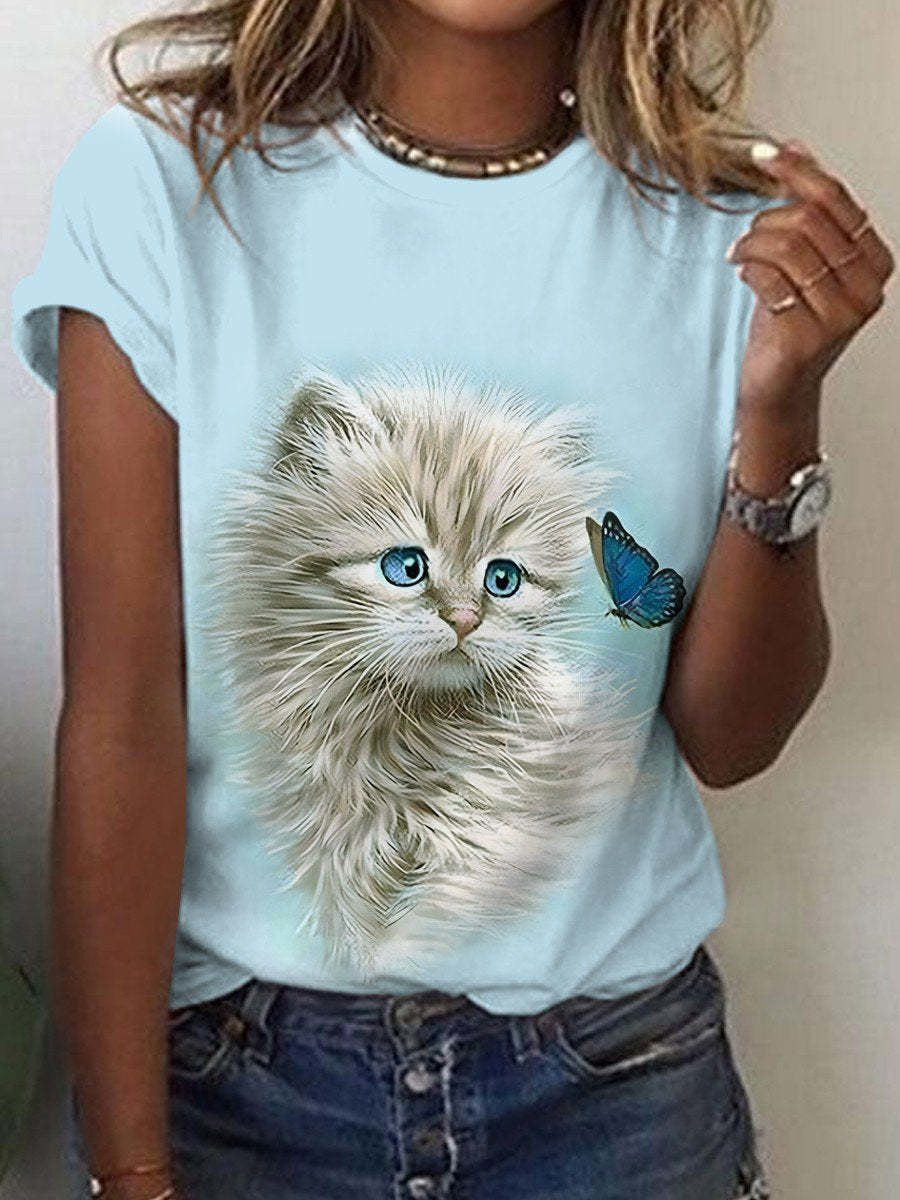 Cute Owl Pattern 3D Printed Round Neck Short Sleeve