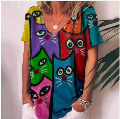 T-shirt Animal Print Casual Loose Street Trend
