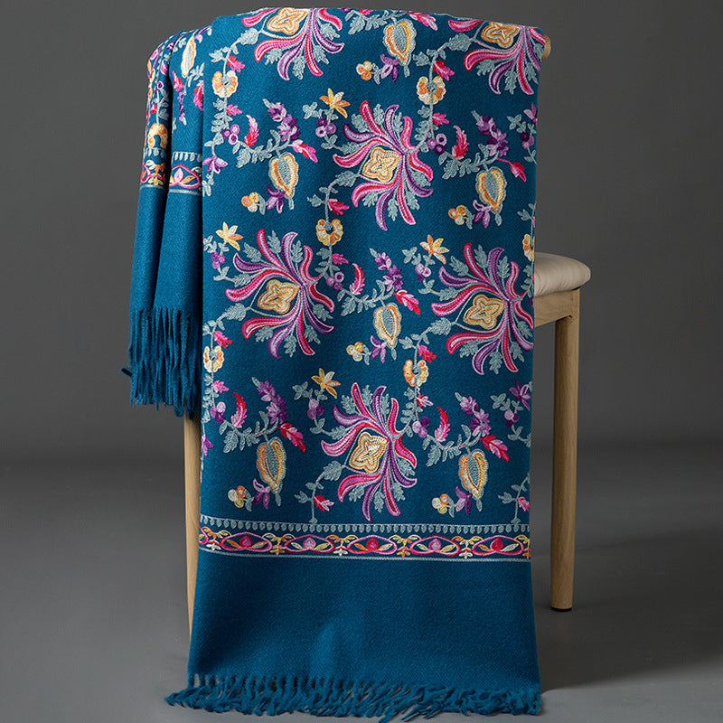Thickened Tibetan-Nepalese Embroidered Cashmere-Style Scarf For Winter