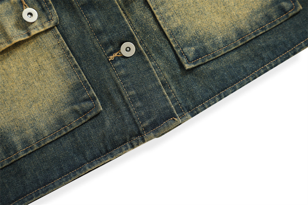 Punk Distressed Inkjet Denim Frock Vest Men's