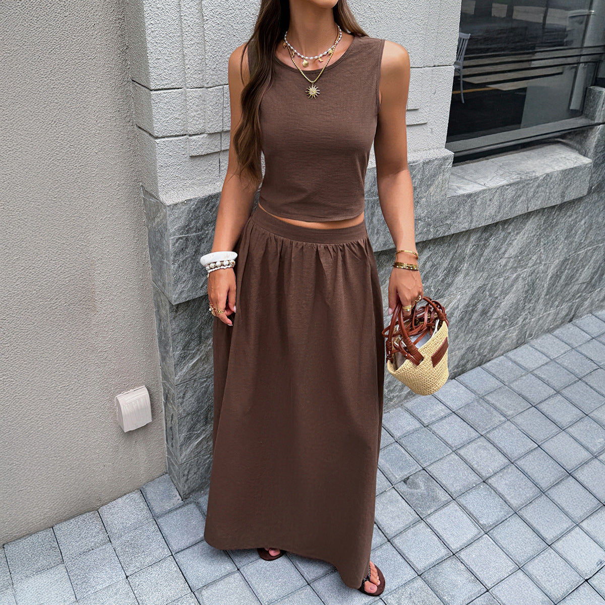 Womens Sleeveless Backless Top And Skirt Set
