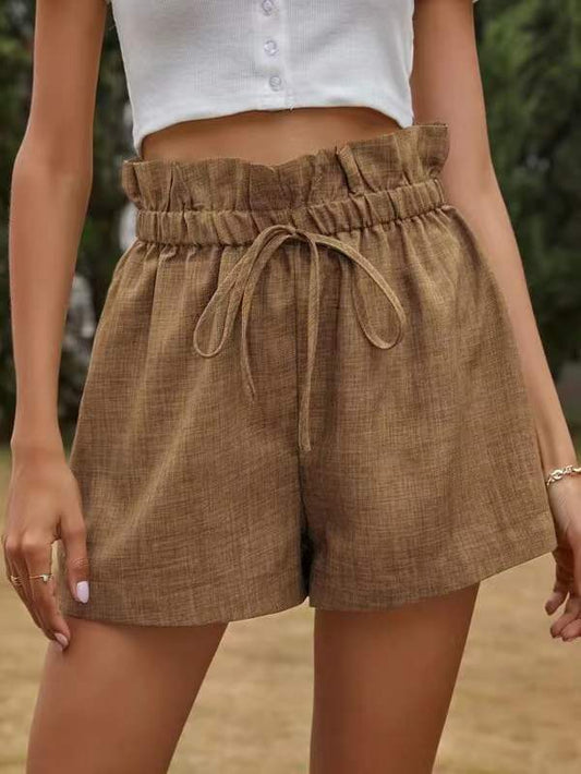Ladies Casual Comfortable European High Waist Tie Loose Wide Leg Pants