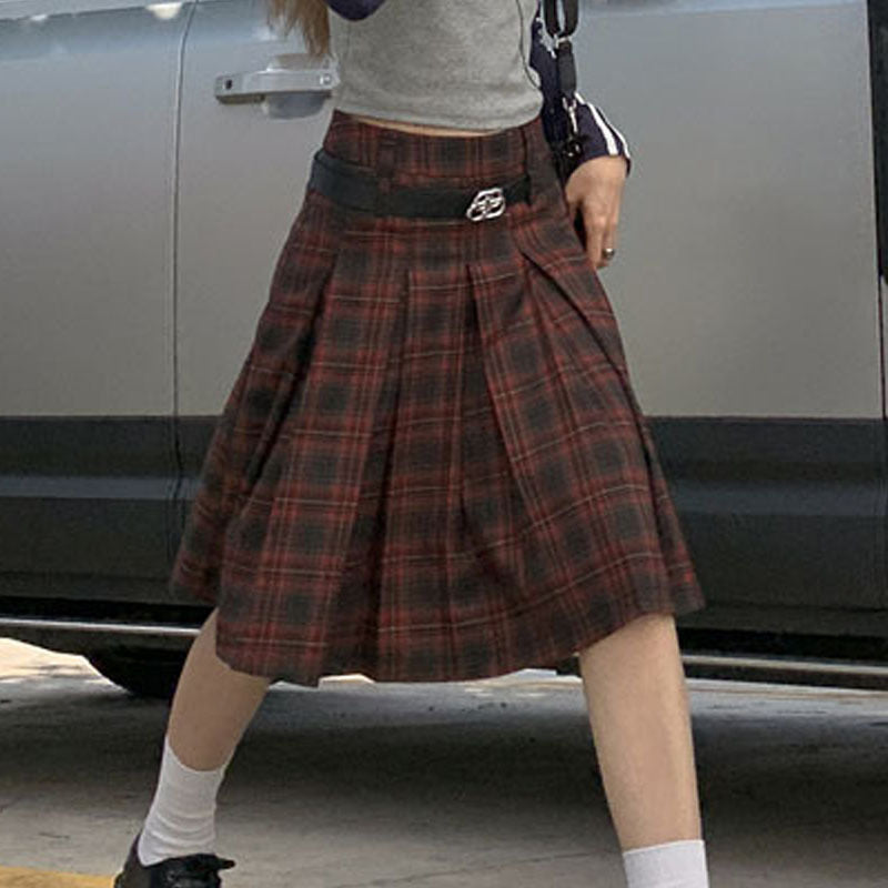 Line Plaid Skirt Women's High Waist Design Sense