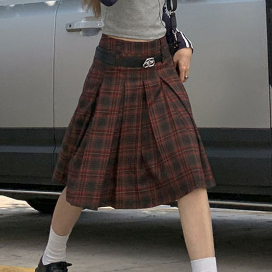 Line Plaid Skirt Women's High Waist Design Sense