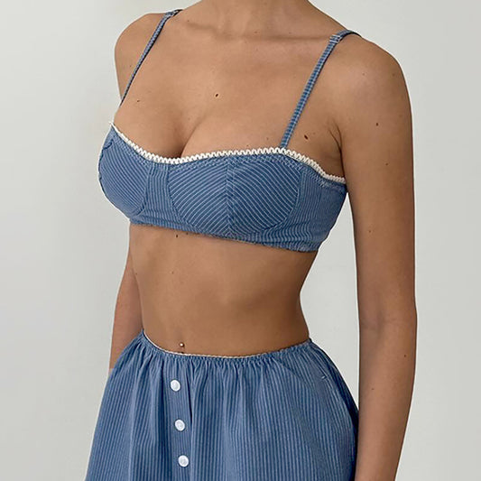 Womens Striped Cami Top And Shorts Pajama Set For Loungewear