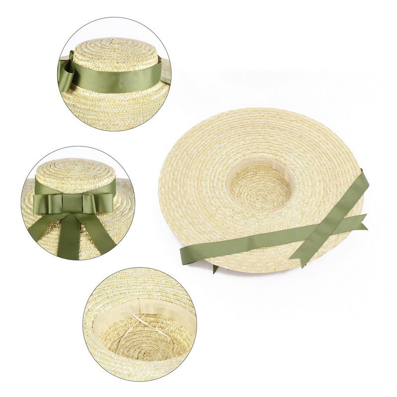 Big Brim Ribbon Bow Flat Top Straw Hat