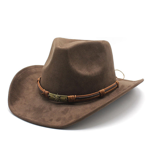 Ruskind Krøllet Western Cowboyhat Etnisk Stil Cylinderhat