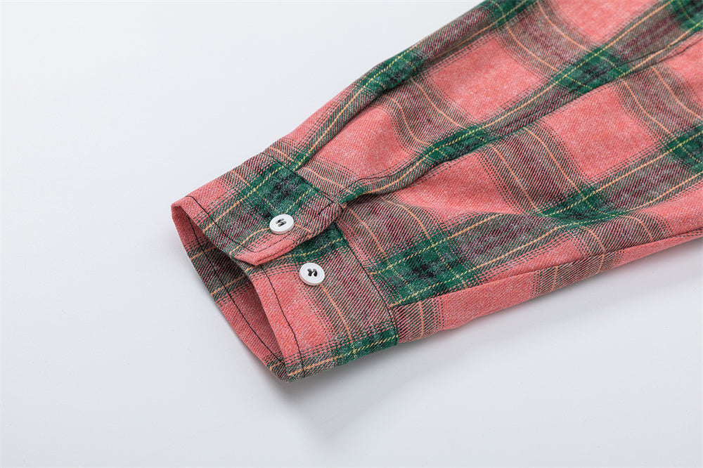 European And American Style Plaid Long Sleeve Hooded Shirt Coat
