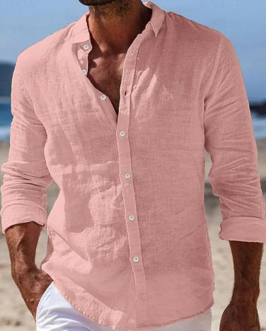 Men's Casual Cotton And Linen Solid Color Shirt