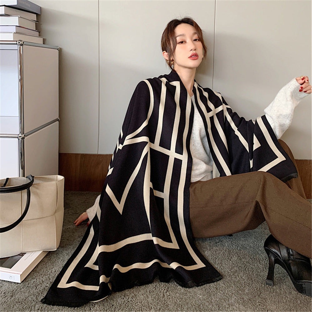 All-matching Thickened Double-sided Student Scarf Dual-purpose Tassel Shawl