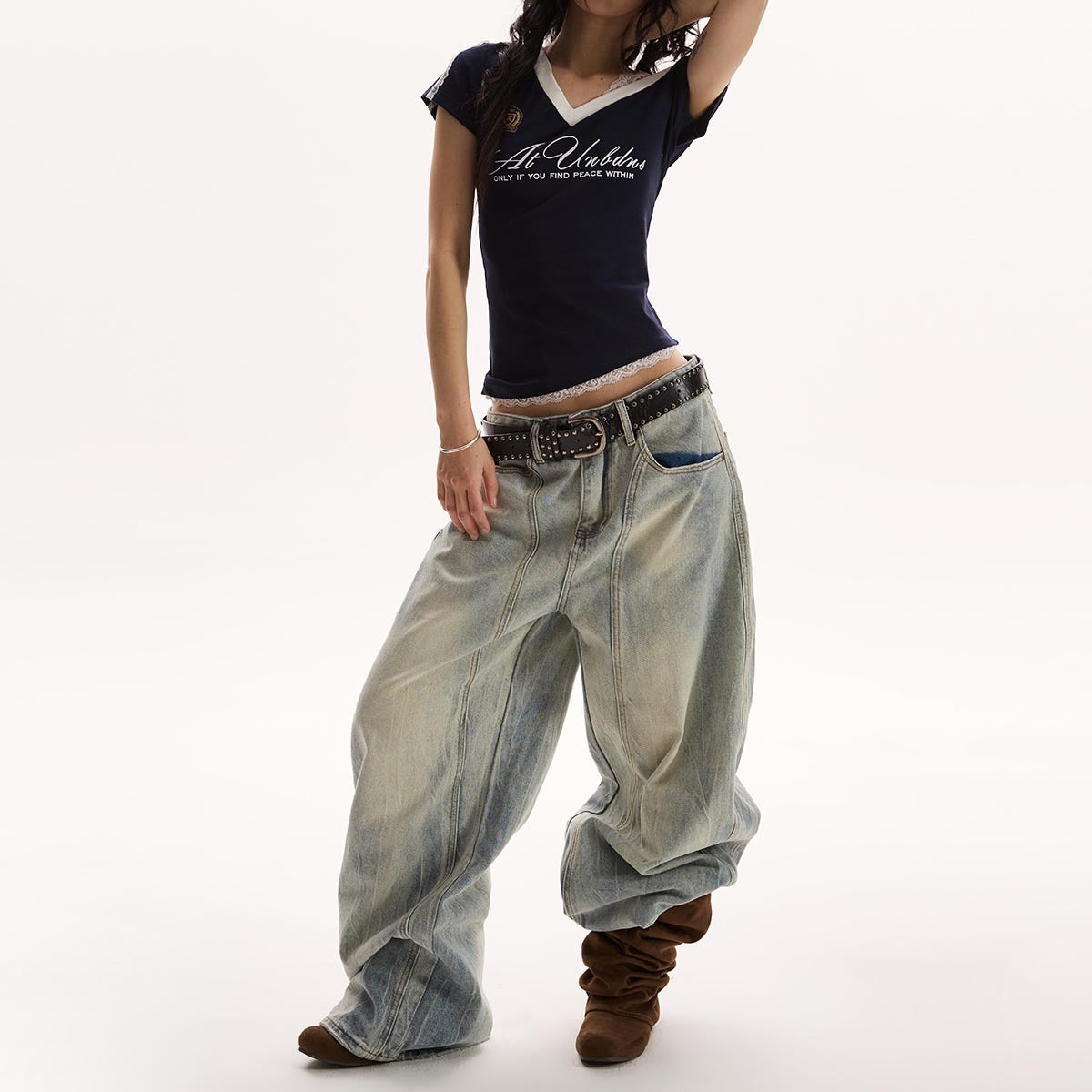 Retro løse vidde ben-jeans til kvinder