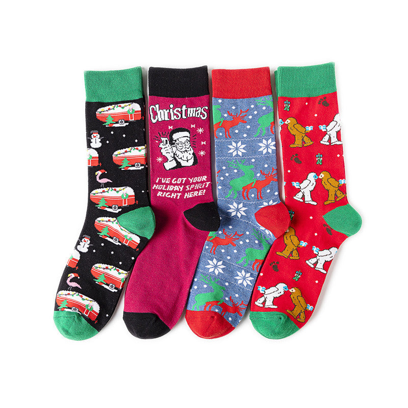 Cotton Cartoon Men's Personalized Christmas Mid-calf Socks