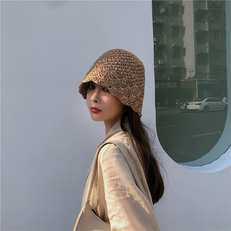 Summer Sun Protection Lace Straw Bucket Hat