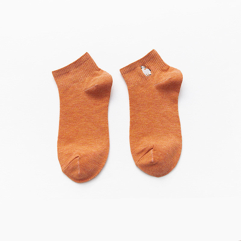 Socks Shallow Mouth Cartoon Embroidery Cute Japanese
