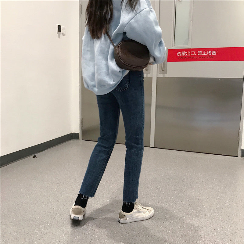 match Chic Net Red High Waist Calf Jeans Women