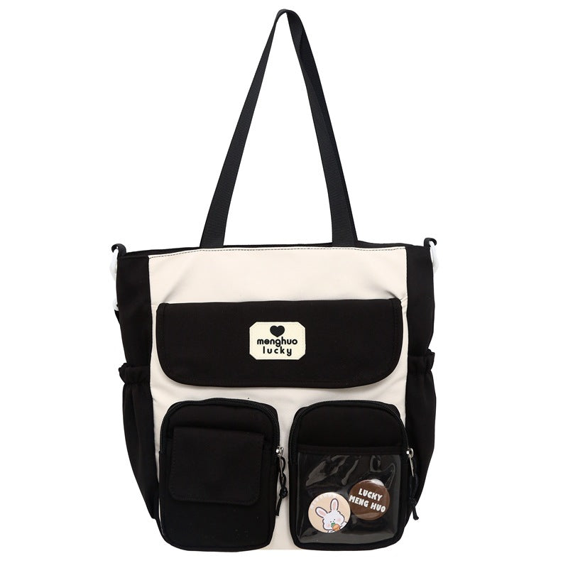 Retro Color Blocking Large Capacity Shoulder Bag For Soft Girls