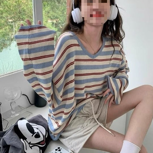 V-neck Loose Slimming Knitted Bottoming Shirt Top
