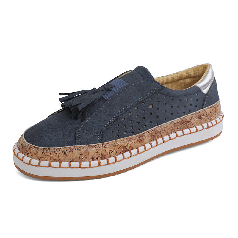 Color Matching Tassel Plus Size Round Head Flat Casual Shoes Female