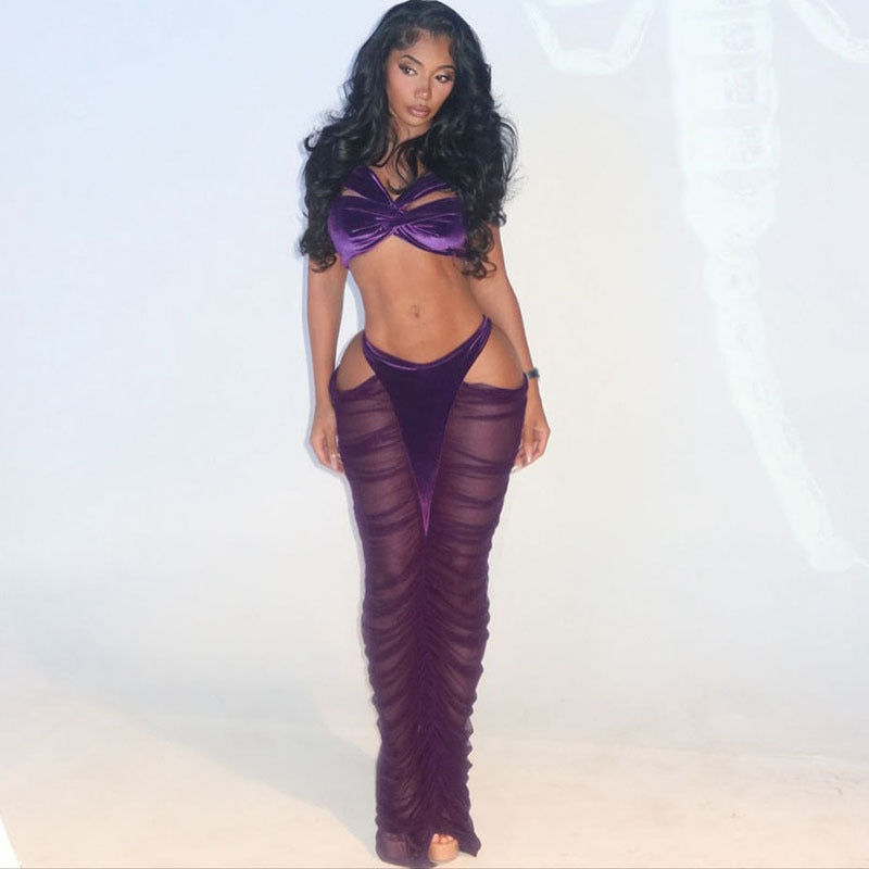 Fallwinter Sexy Bustier Top And Sheer Skirt Set For Sassy Bold Looks