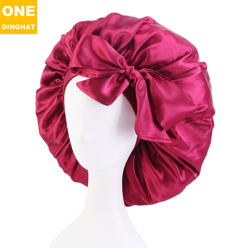 Women's Shower Hair Care Solid Color Lace-up Large Round Hat