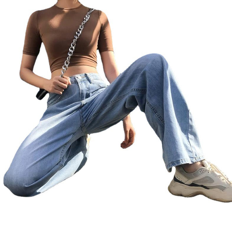 Women's High-waist Straight-leg Denim Wide-leg Pants