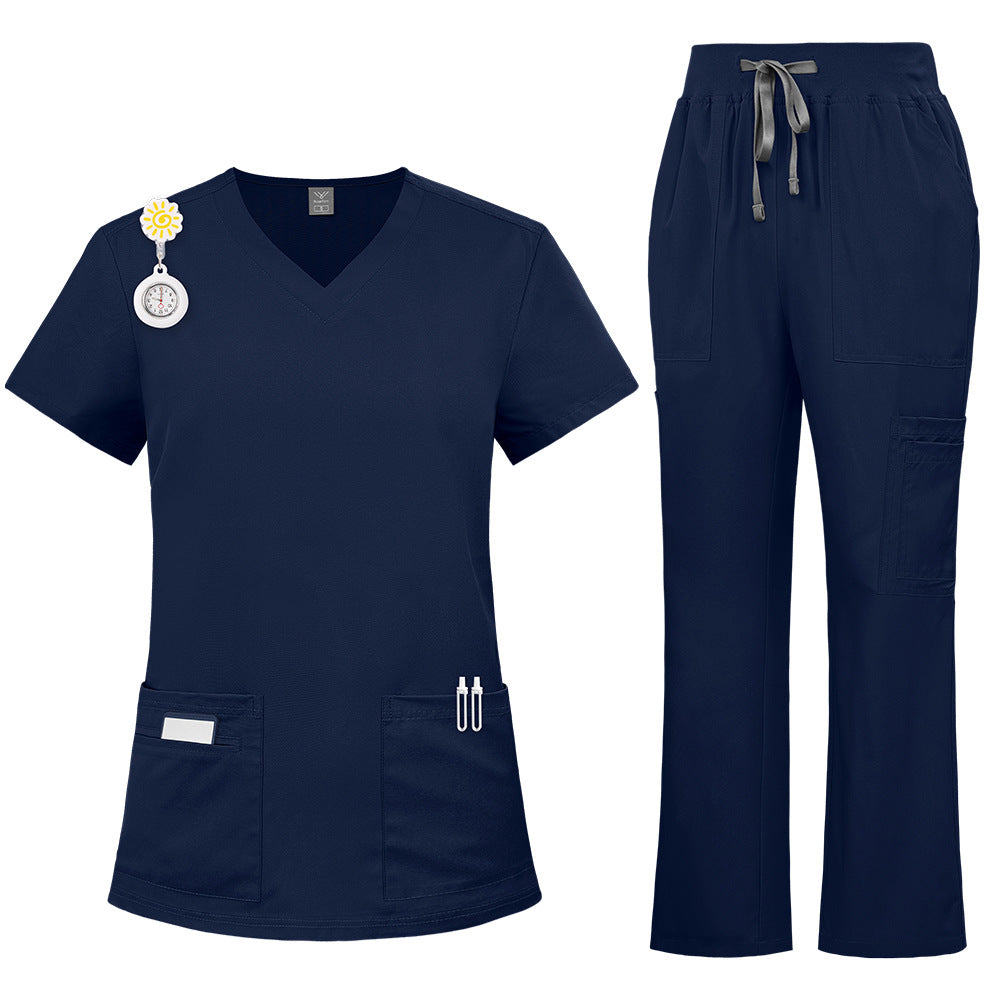Solid-color Nurse Uniform Workwear Two-piece Set With Embroidery