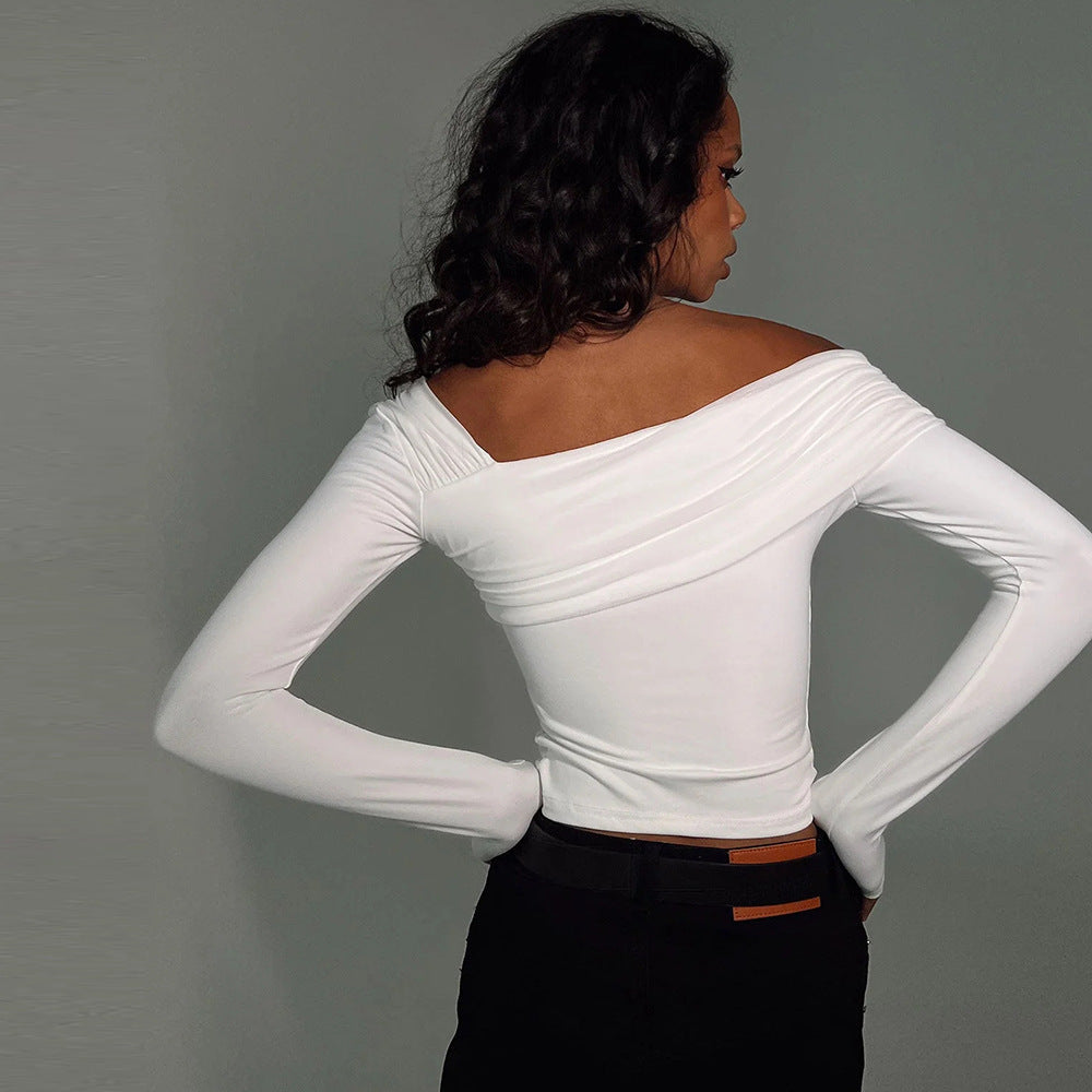 T-shirt Sexy Long Sleeve Off-shoulder Slim-fit Flattering Elegant Top For Women