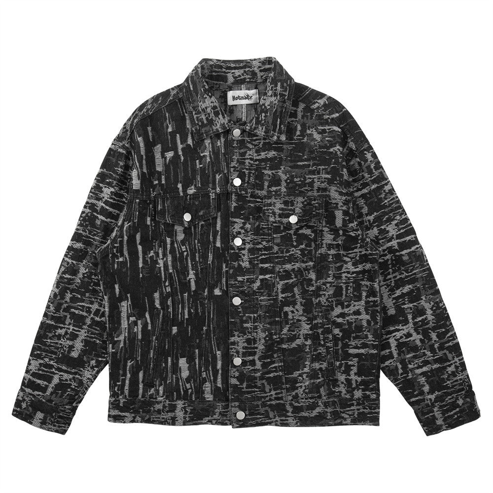 Jacquard Non-specification Ripped Denim Coat