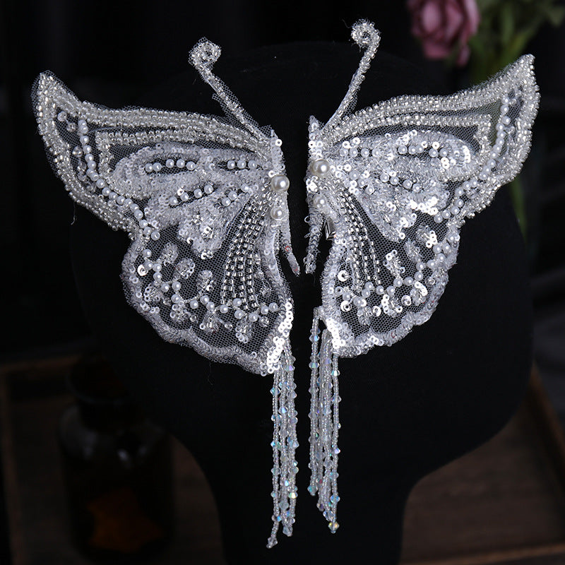 Mesh Red Sequin Tassel Lace Butterfly Clip