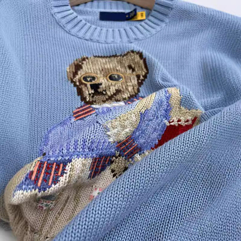 Autumn And Winter New Bear Embroidery Cotton Blended Sweater Women's All-match Fashion Tops