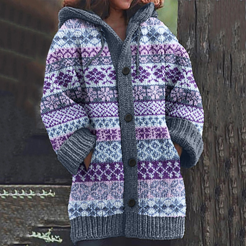 3D Printed Autumn Winter Coat Thickened Hooded Cardigan Sweater