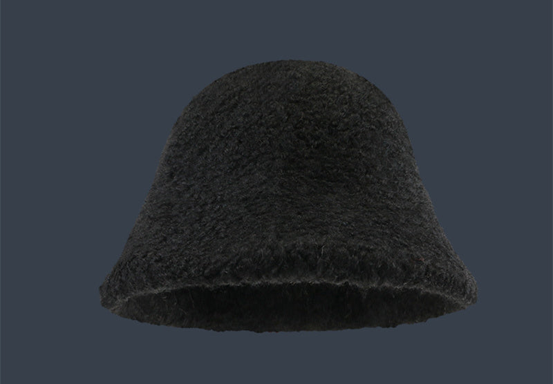Solid Color Warm Wool Bucket Hat Show Face