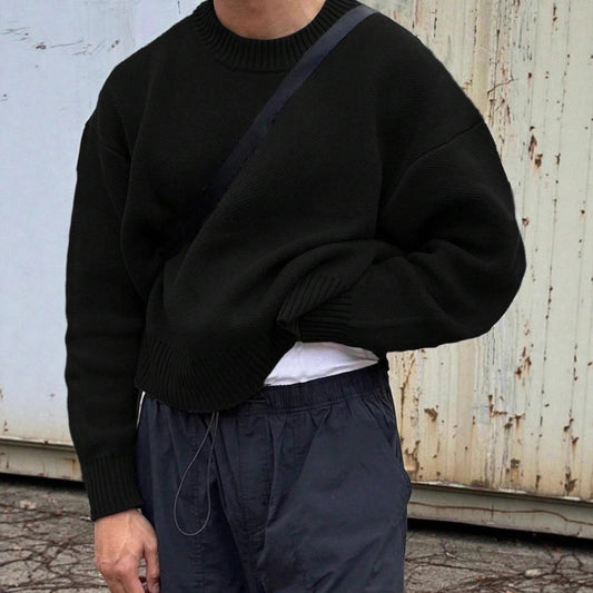 Solid Color Pullover Sweater Knitwear Men's Loose Long Sleeve Casual Top
