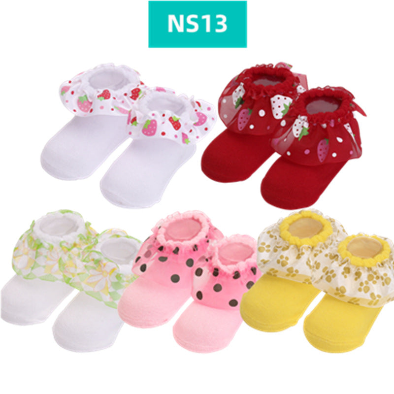 Fashion Striped Lace Flower Bow Socks