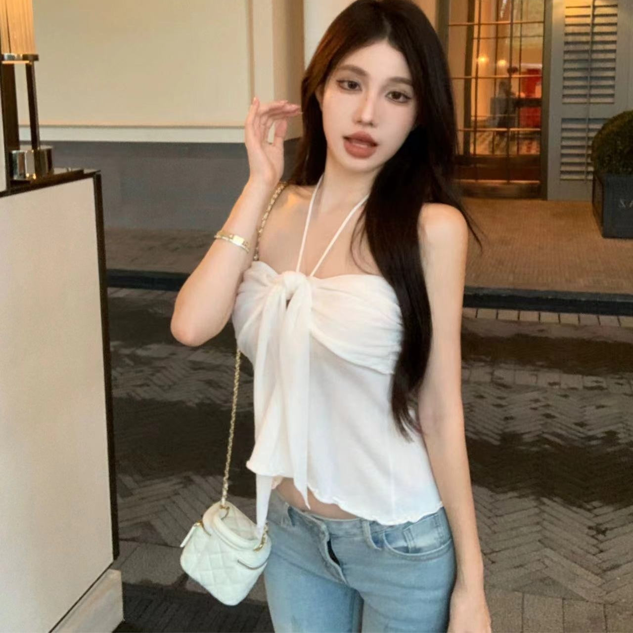 Bow Bandage Sexy Off-the-shoulder Pure Desire Halter Spaghetti Straps Women