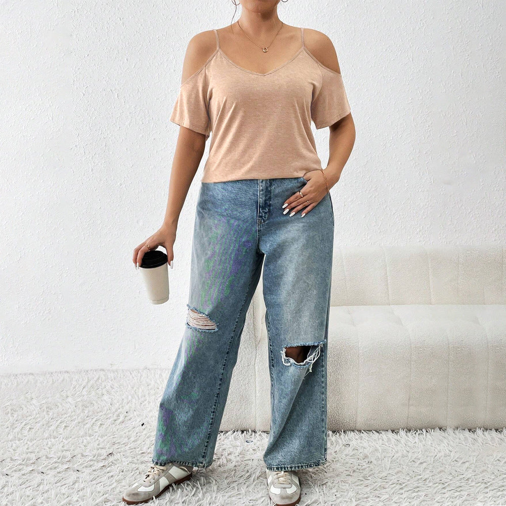 Slim-fit Off-shoulder Sexy Camisole T-shirt Top