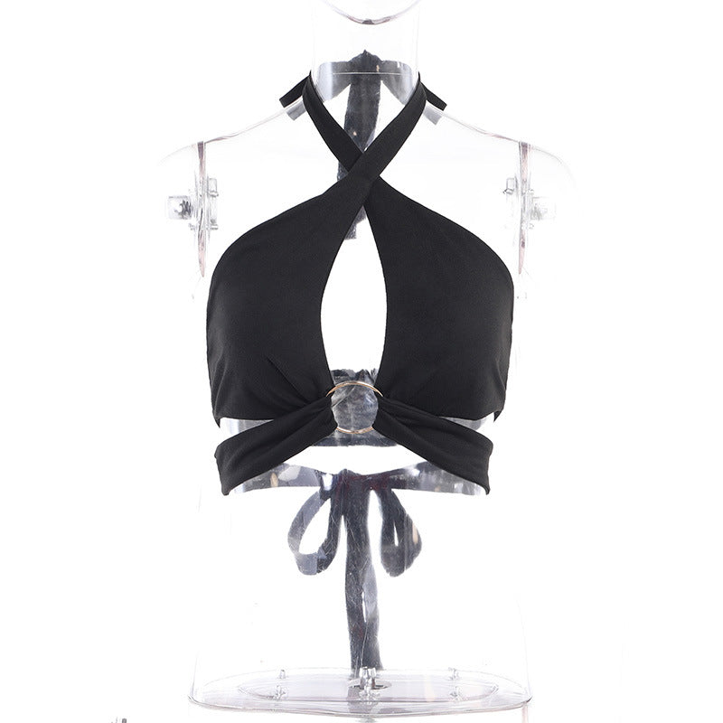 Solid Color Straps Irregular Wear Halter Vest Women