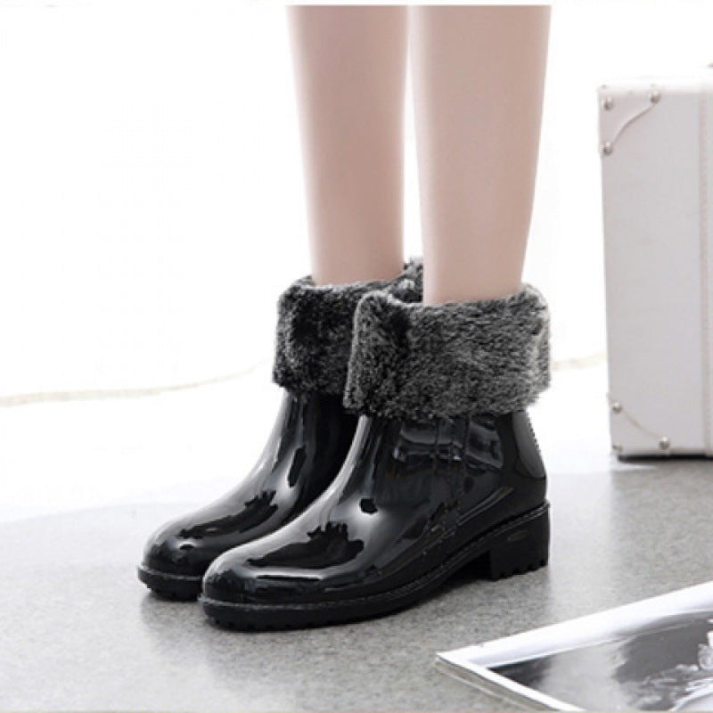 Short Tube Non-slip Adult Waterproof Shoes Women Fashion Plus Velvet