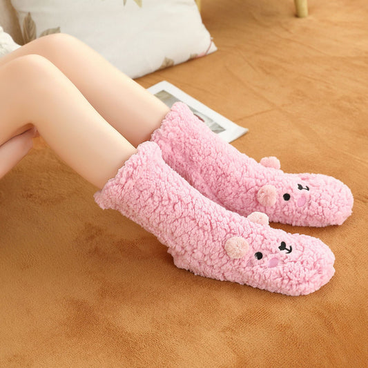 Lamb Velvet Bear Cute Embroidered Floor Shoes Warm Socks