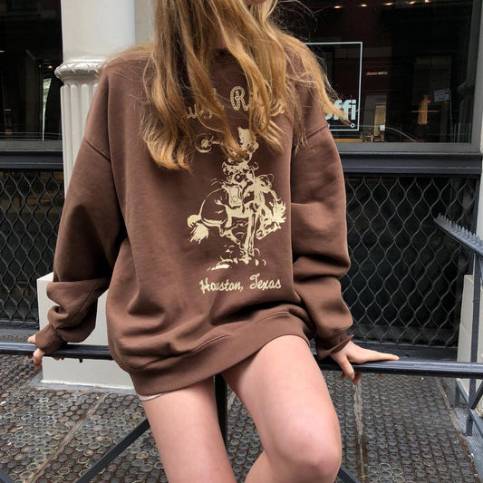Sweatshirt Knight Print Long Sleeve Loose Pullover