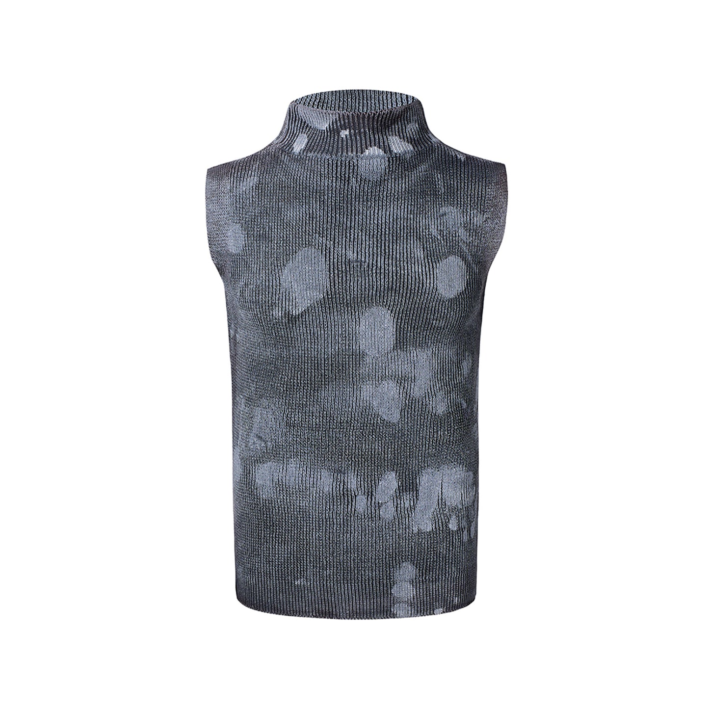 Silver Pastebrushing Wool Vest Men's Stretch Turtleneck Sleeveless T-shirt