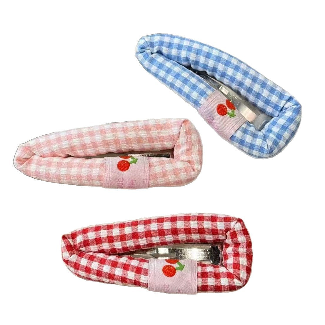 Cute Plaid Cherry Barrettes Girl Forehead Broken Hair