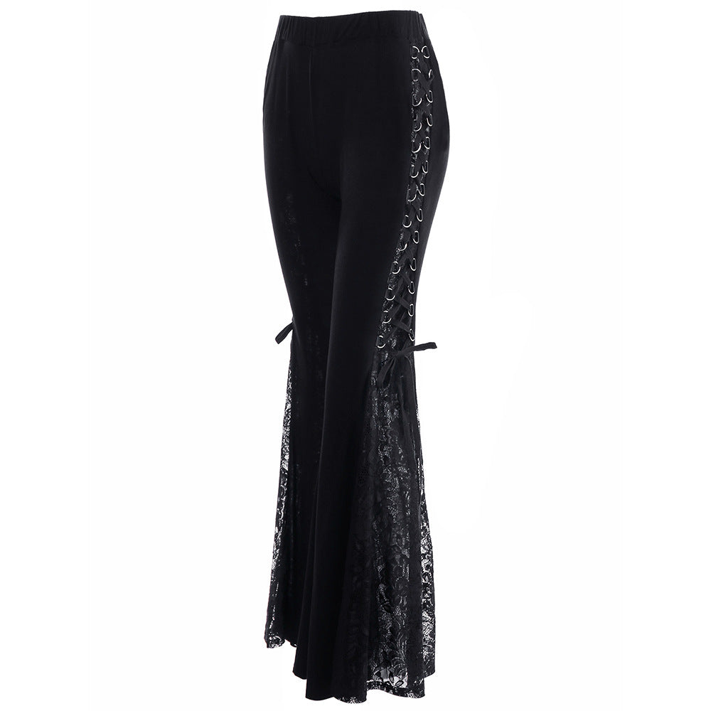 Womens Flared Pants With Lace Trim