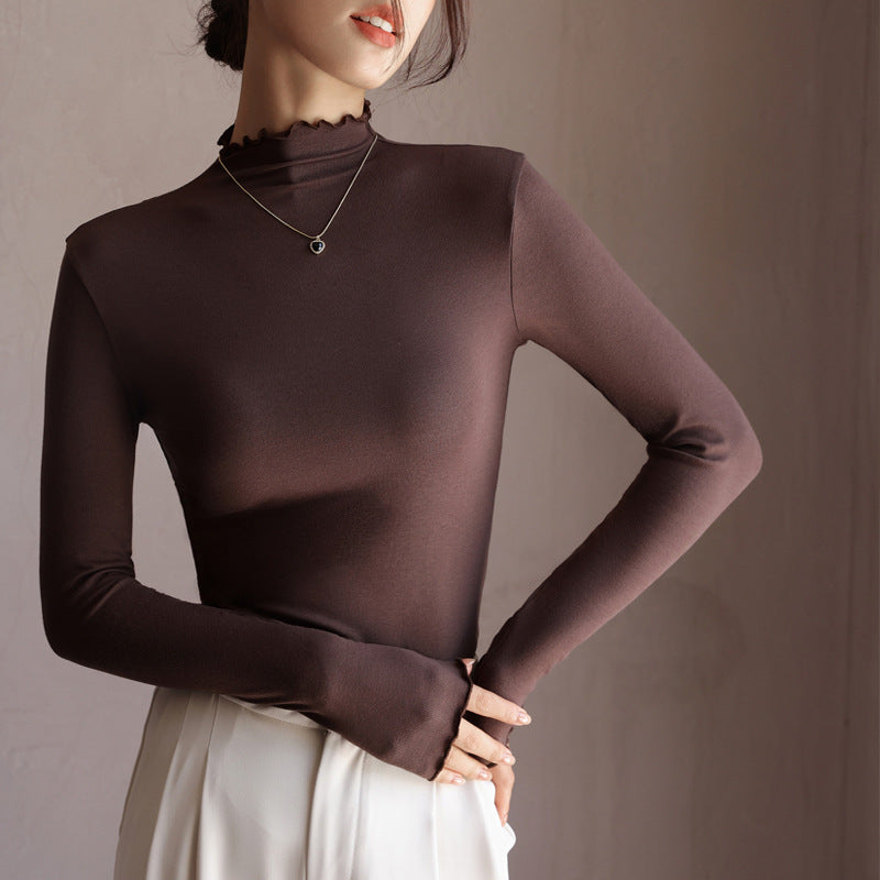 Women's Fashion Semi-high Neck Ruffle Base Shirt