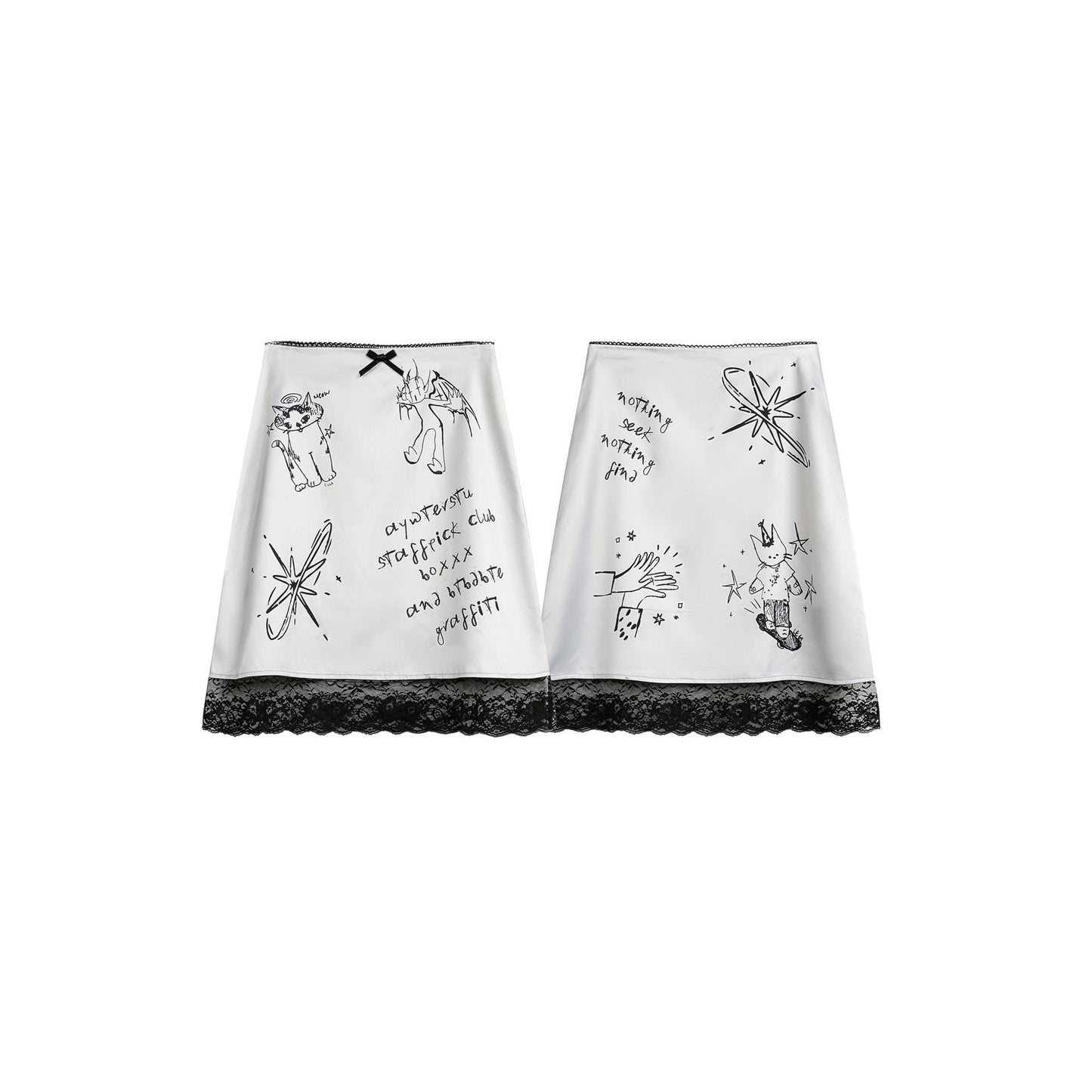Women's Lace Stitching Lace Graffiti Skirt