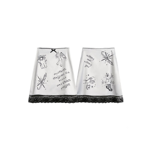 Women's Lace Stitching Lace Graffiti Skirt