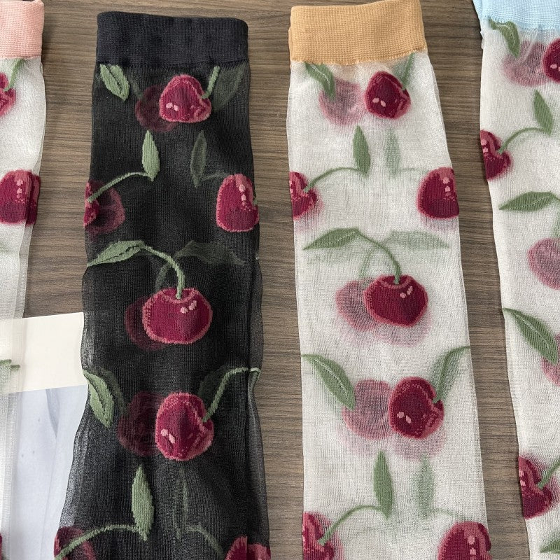 Cherry Jacquard Summer Cute Wild Thin Socks Stockings