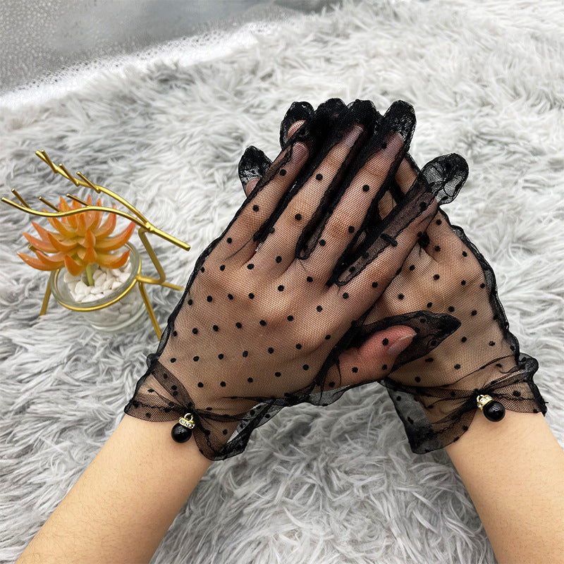 Simple Sunscreen Mesh Lace Thin Spotted Gloves