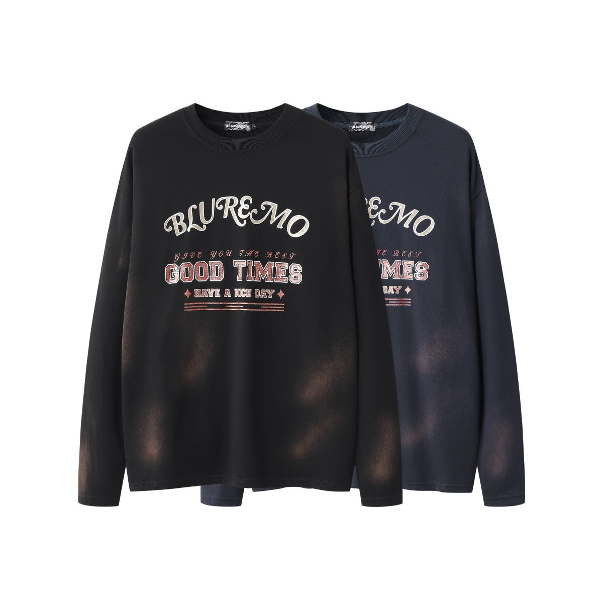 Mørk Vasket Guldtryk Rundhals Pullover Sweatshirt