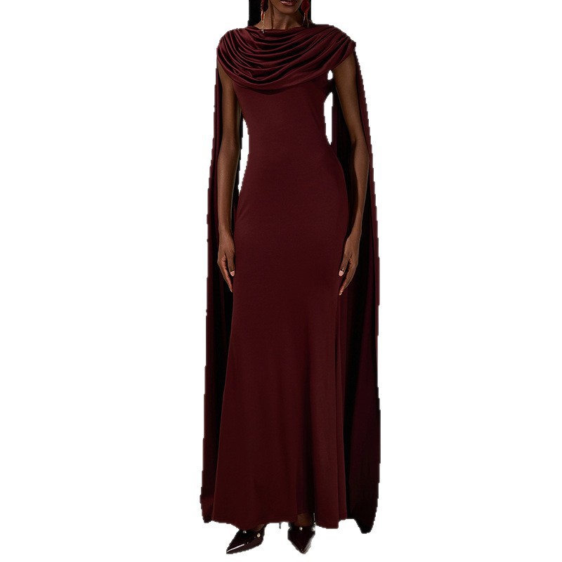 Womens Sleeveless Pleated Elegant Sheath Deep Red Dress